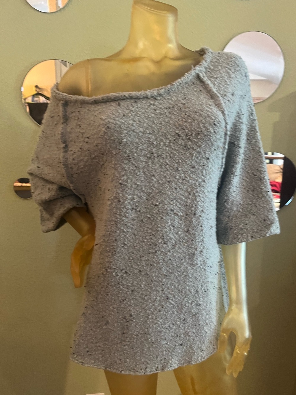 Free People Cozy Oversized Short Sleeve Bouclé Sweater - mint green speckled.